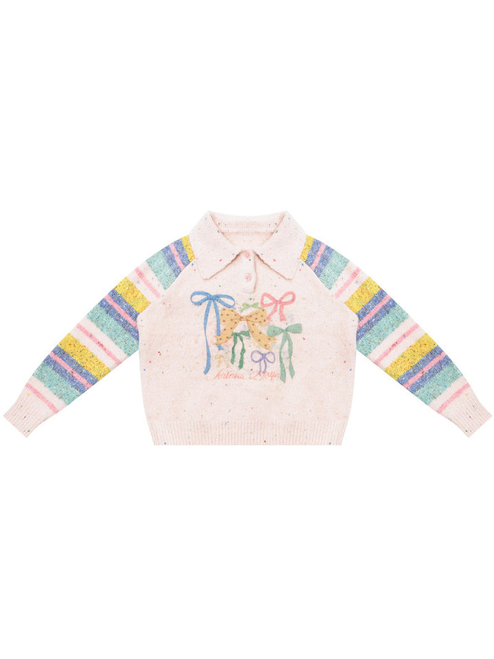 Pink Bow Graphic Polo Sweater