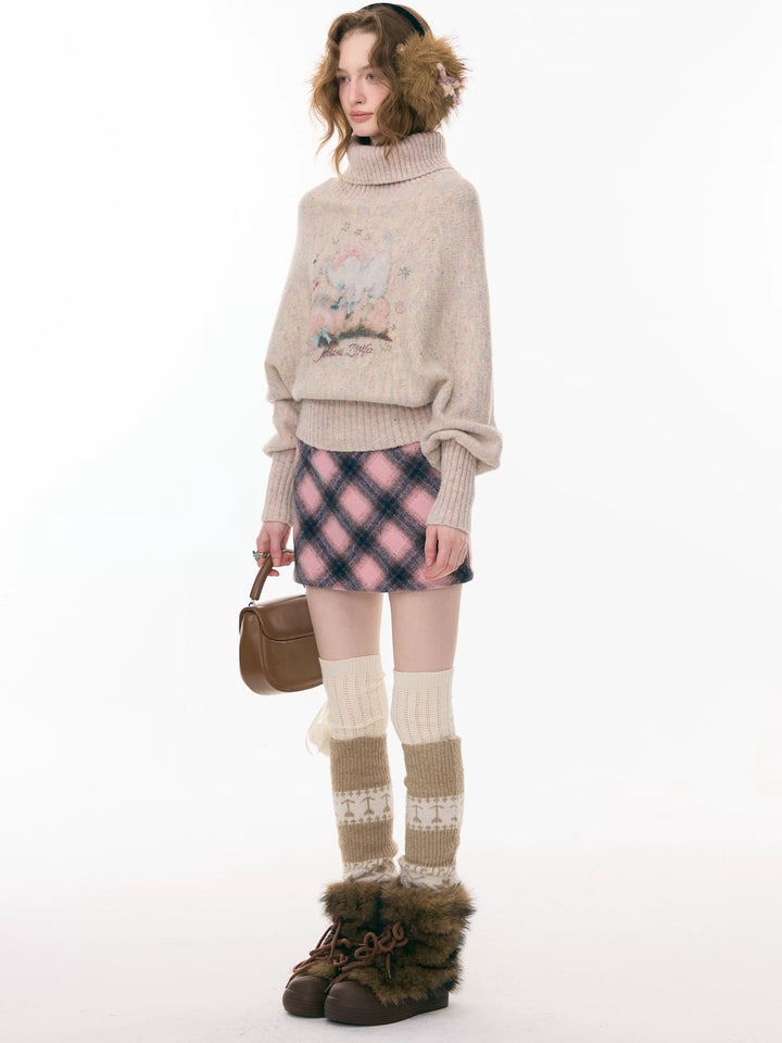 Pastel Pet Graphic Turtleneck Sweater