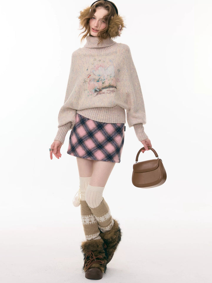 Pastel Pet Graphic Turtleneck Sweater