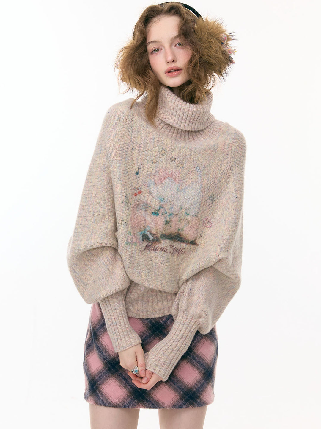 Pastel Pet Graphic Turtleneck Sweater