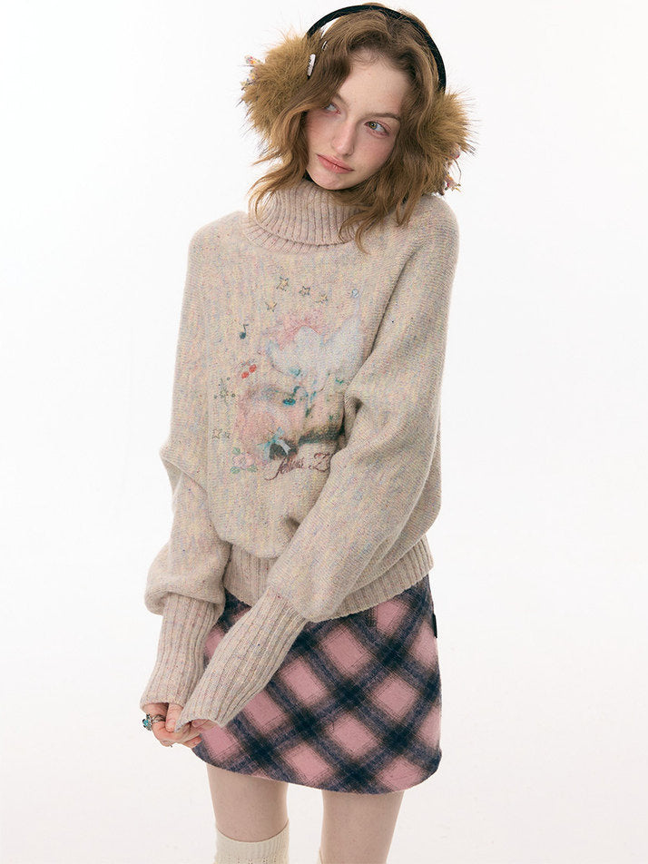 Pastel Pet Graphic Turtleneck Sweater