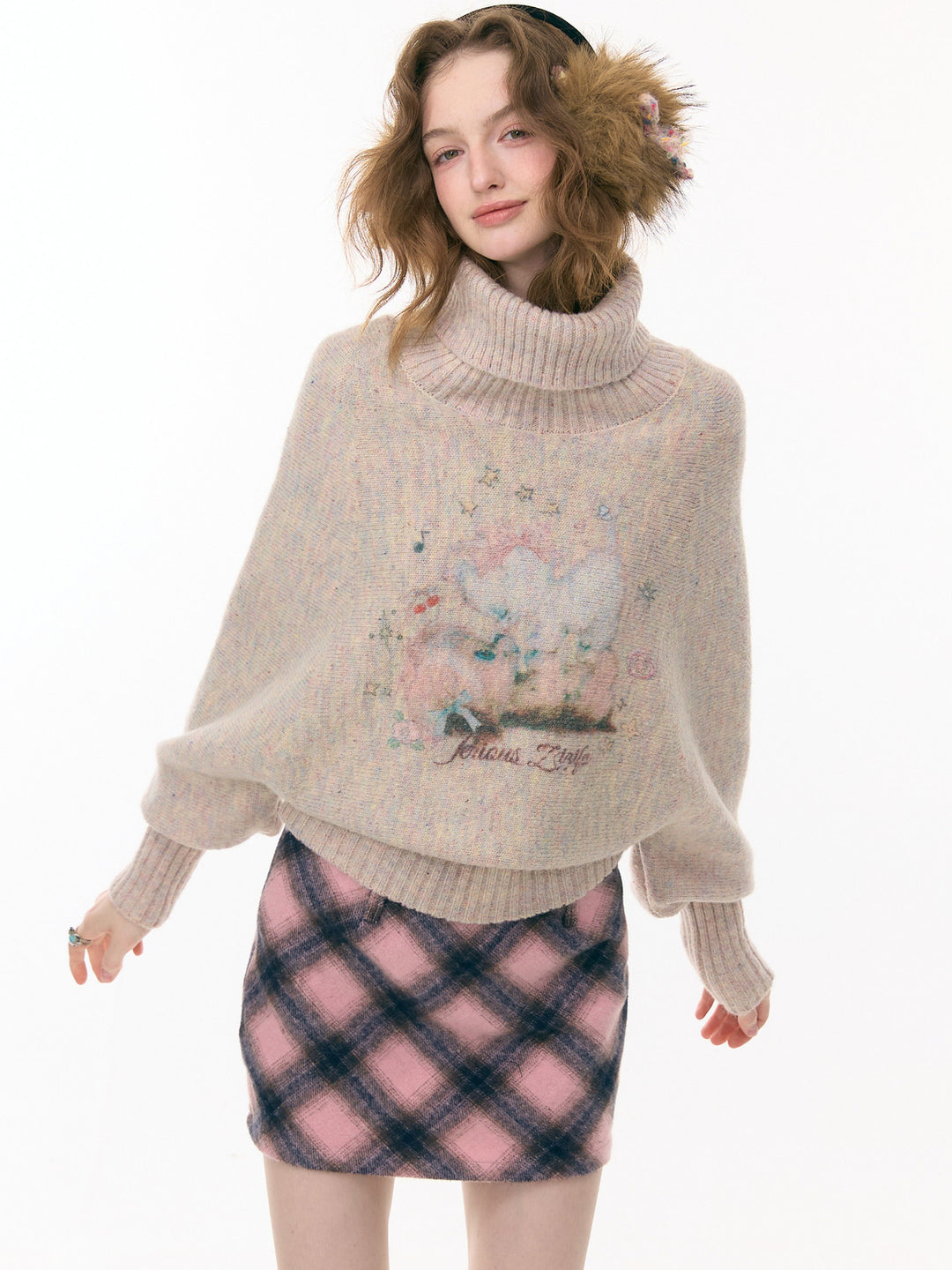 Pastel Pet Graphic Turtleneck Sweater