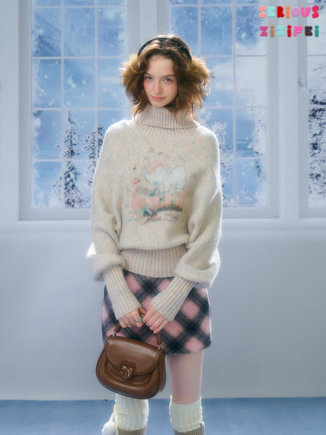 Pastel Pet Graphic Turtleneck Sweater