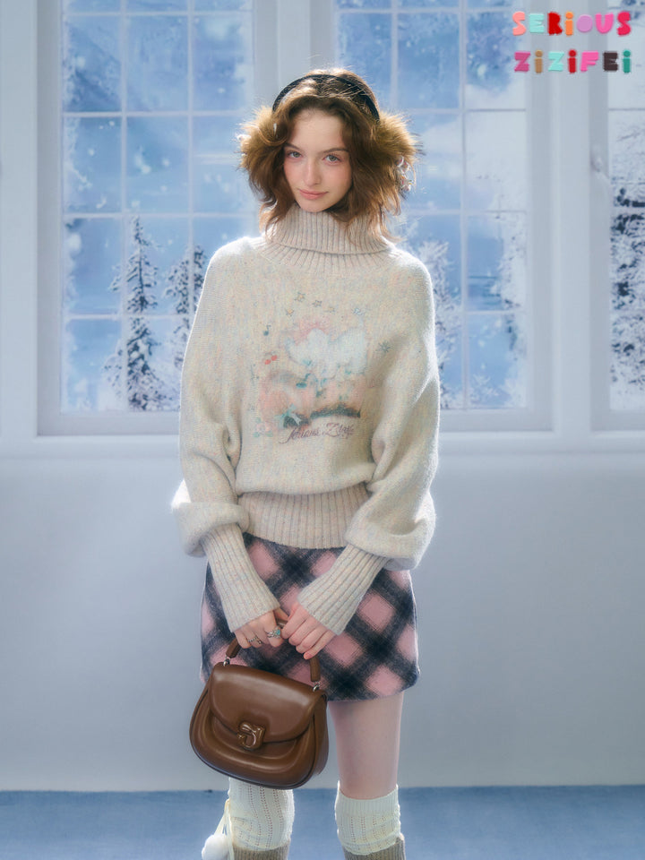 Pastel Pet Graphic Turtleneck Sweater
