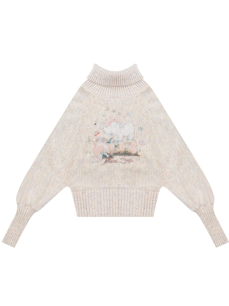 Pastel Pet Graphic Turtleneck Sweater