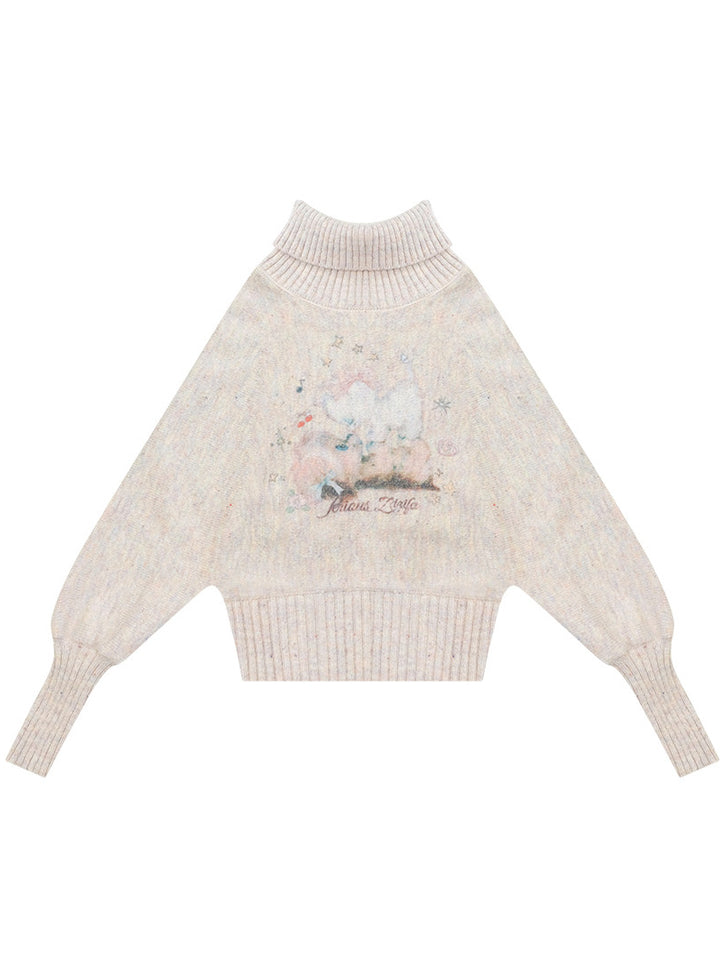 Pastel Pet Graphic Turtleneck Sweater