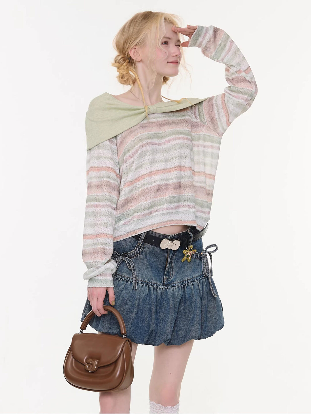 Pastel Stripe Foldover Collar Sweater