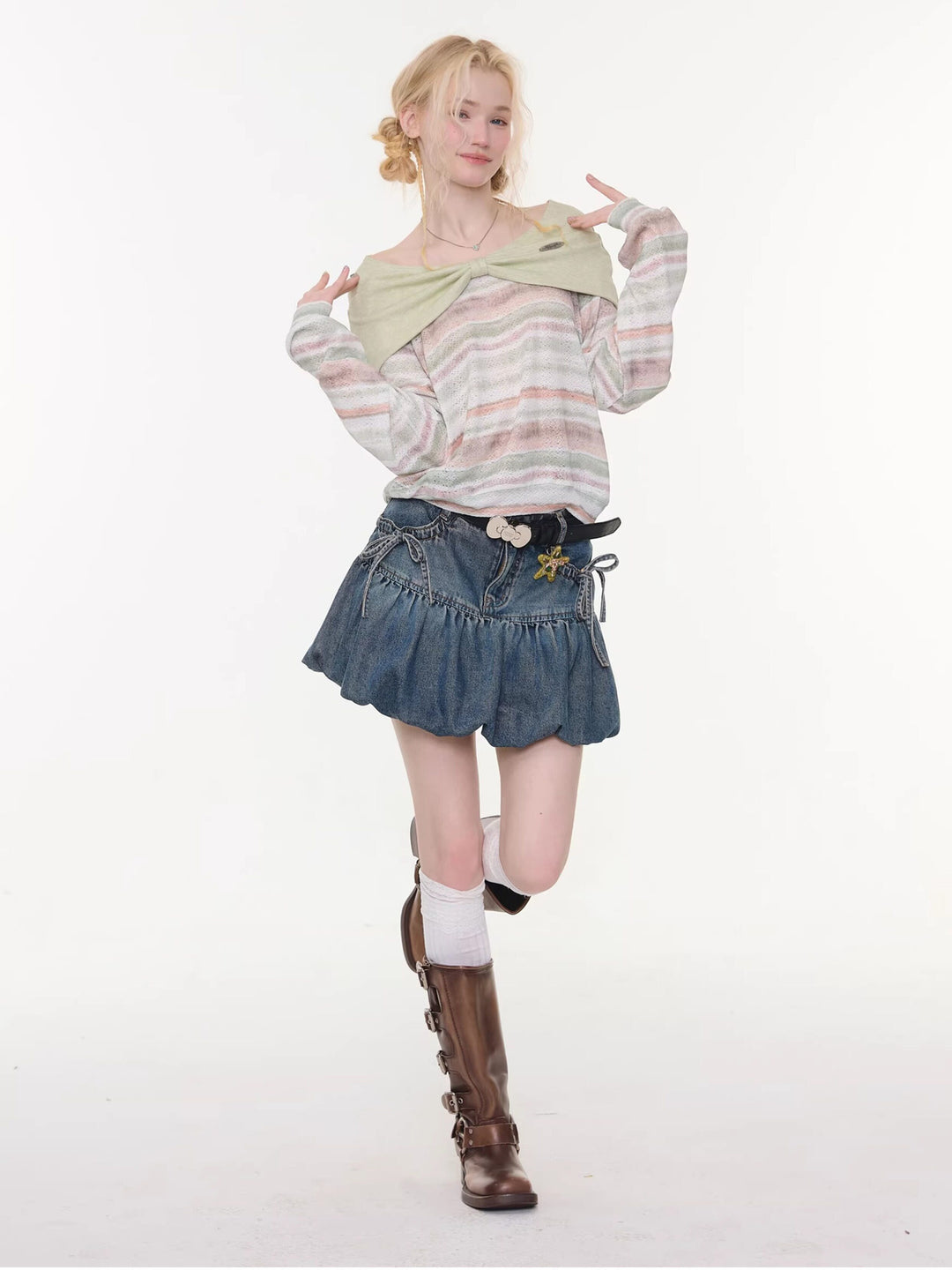 Pastel Stripe Foldover Collar Sweater