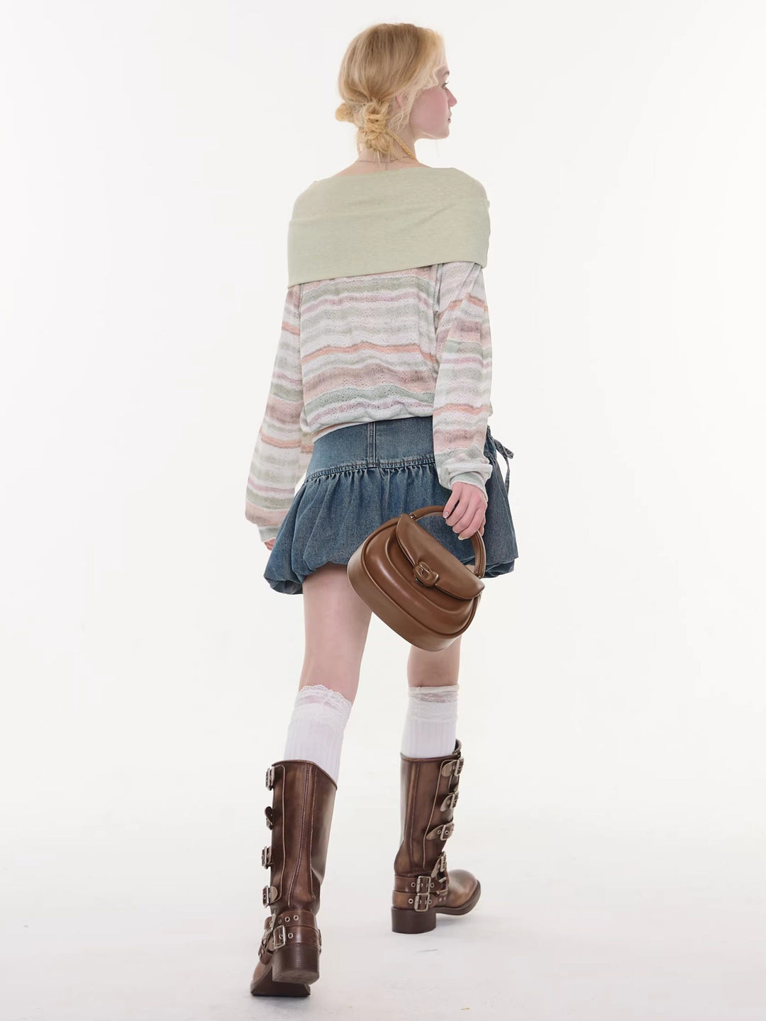 Pastel Stripe Foldover Collar Sweater
