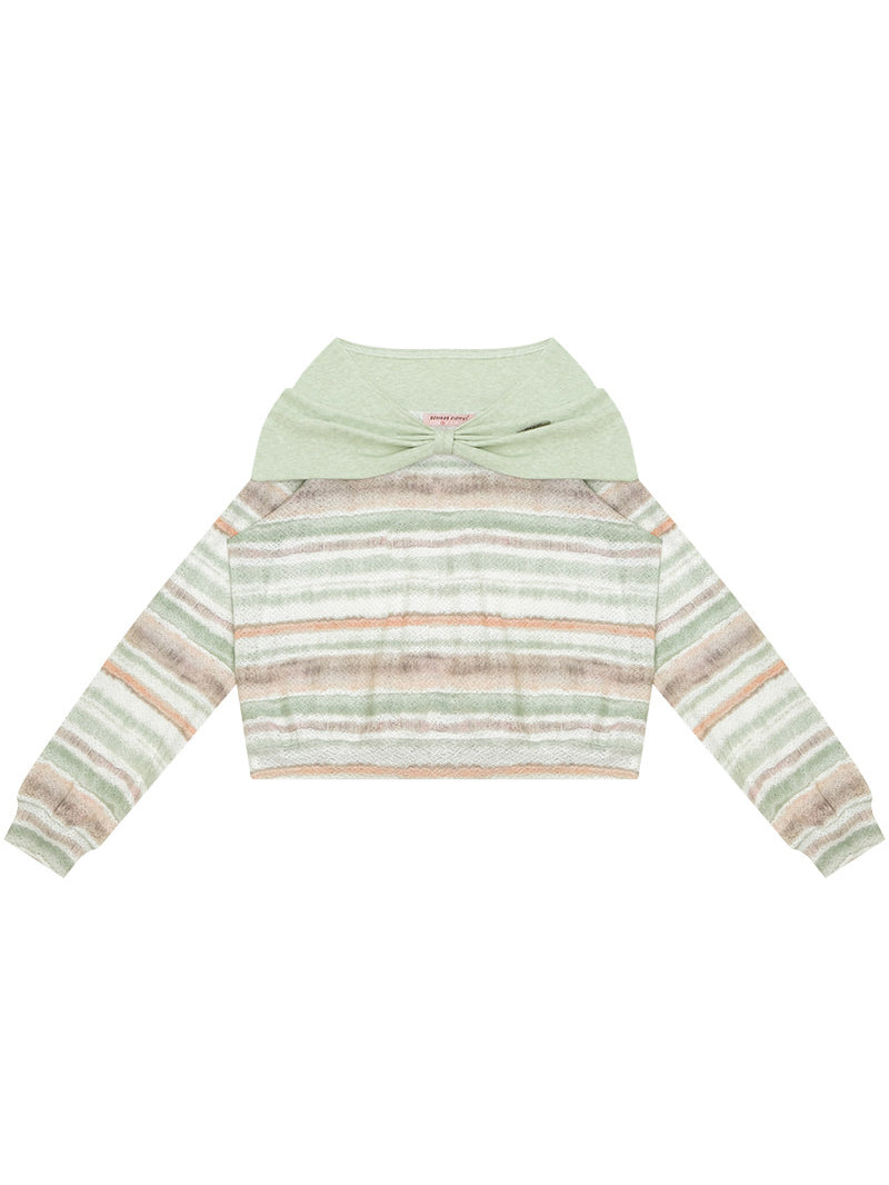 Pastel Stripe Foldover Collar Sweater