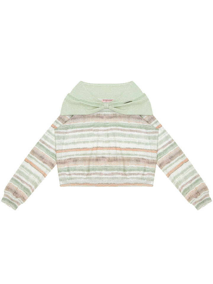 Pastel Stripe Foldover Collar Sweater