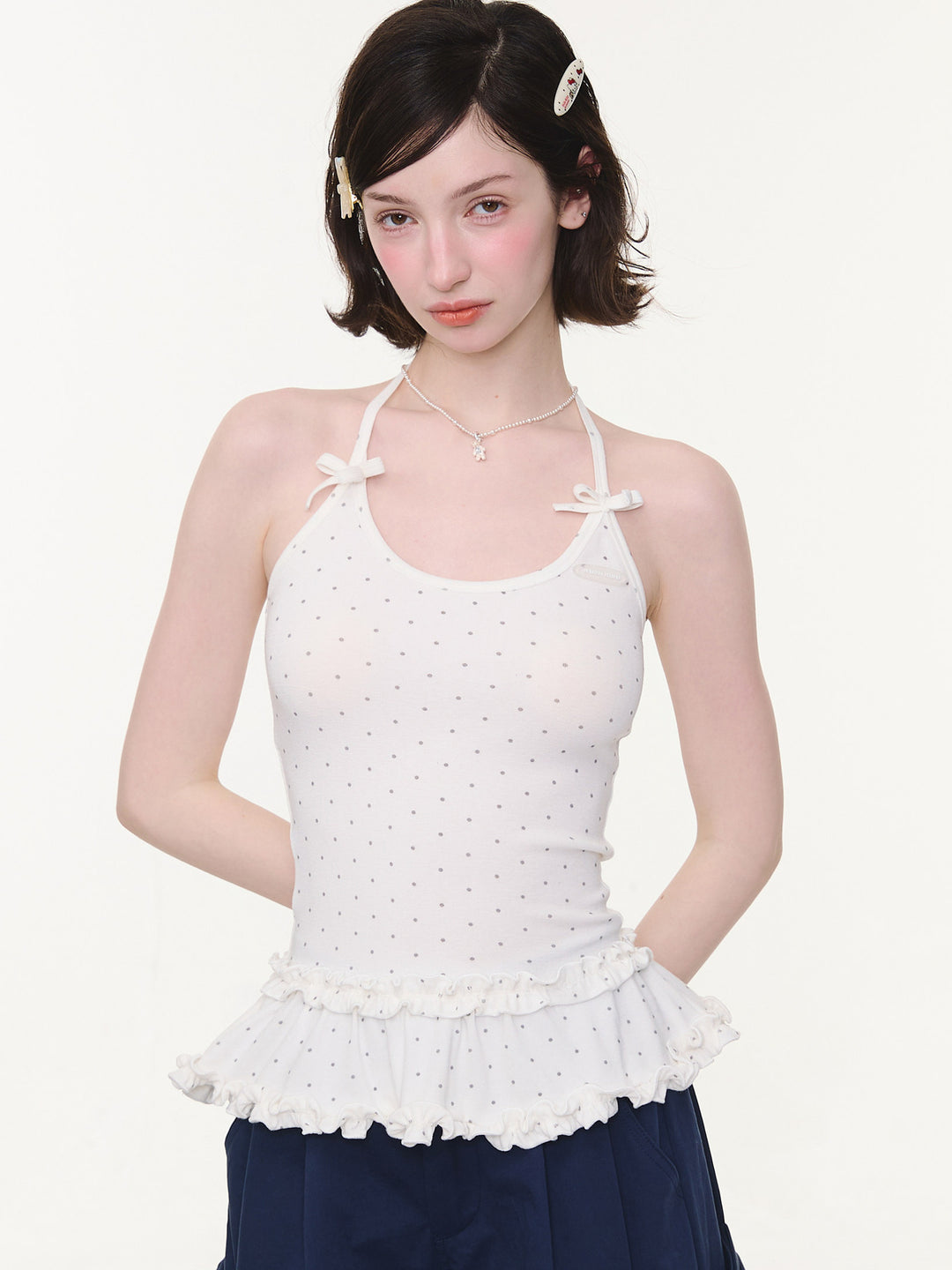 Coquette Polka Dot Peplum Halter Top