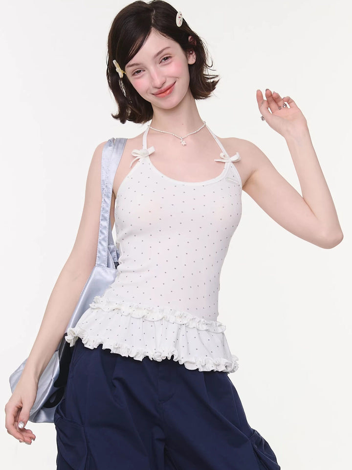 Coquette Polka Dot Peplum Halter Top