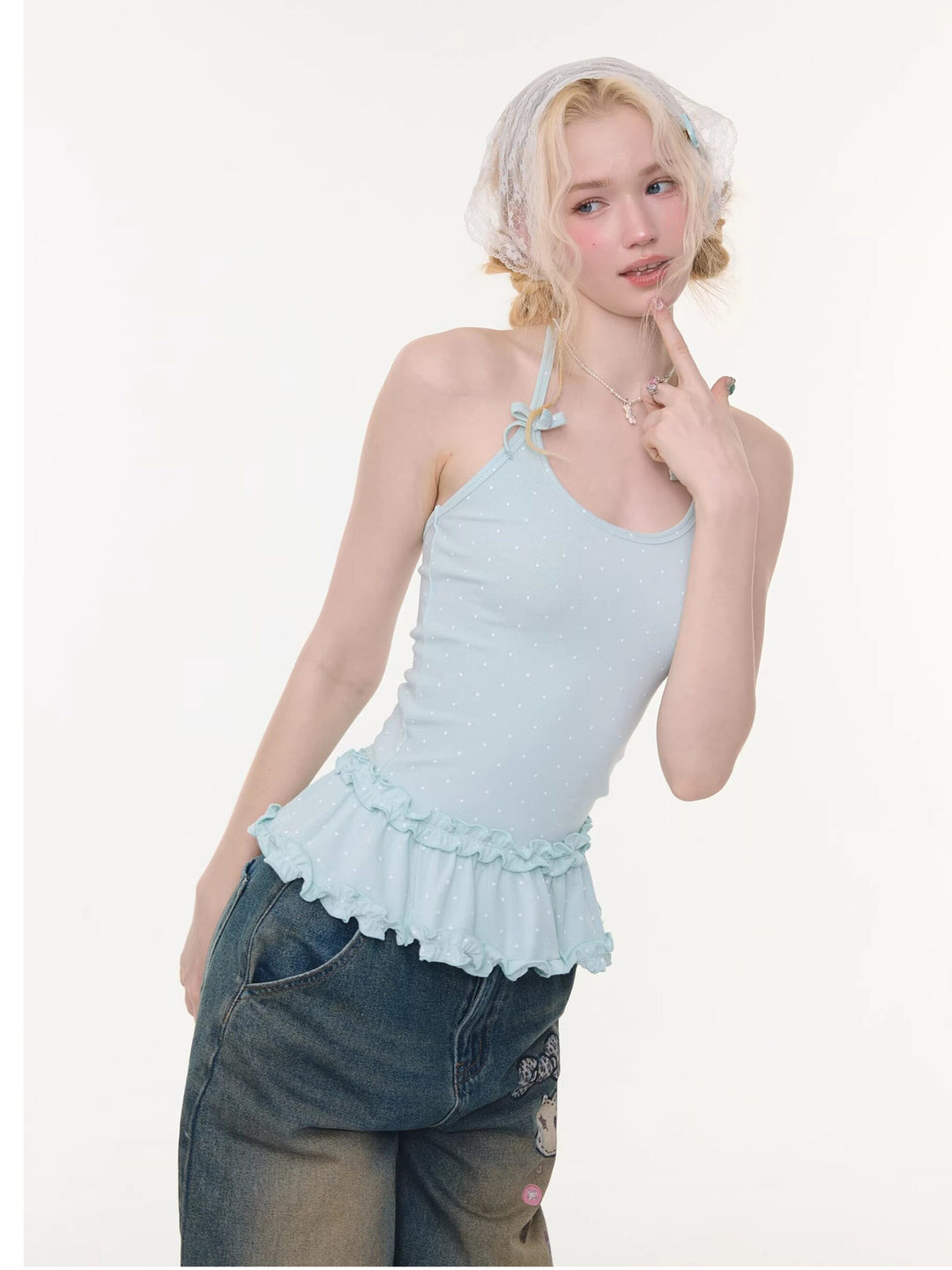 Coquette Polka Dot Peplum Halter Top