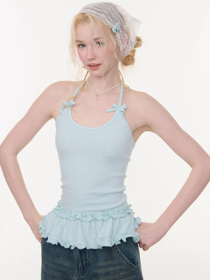 Coquette Polka Dot Peplum Halter Top