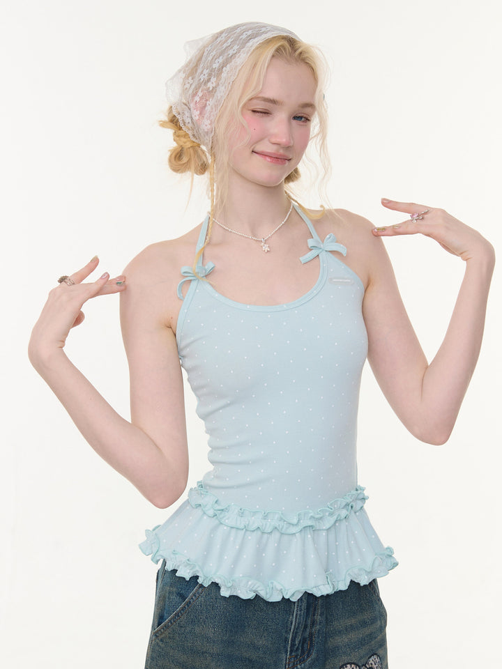 Coquette Polka Dot Peplum Halter Top