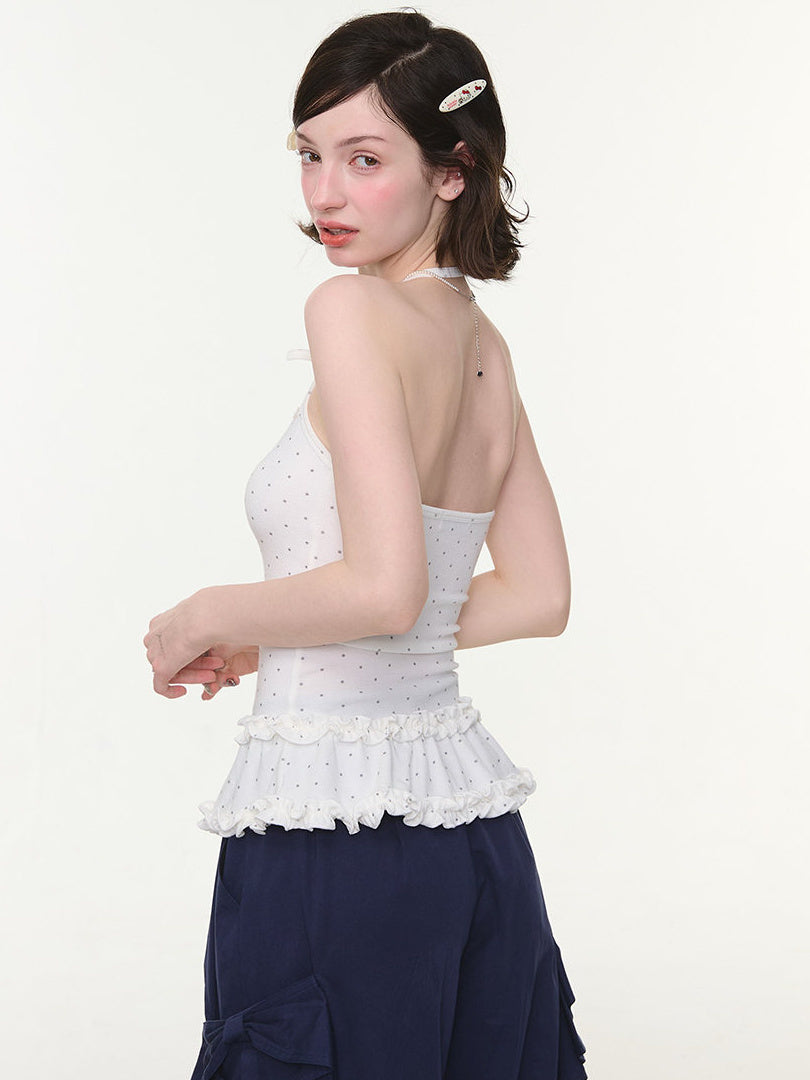 Coquette Polka Dot Peplum Halter Top