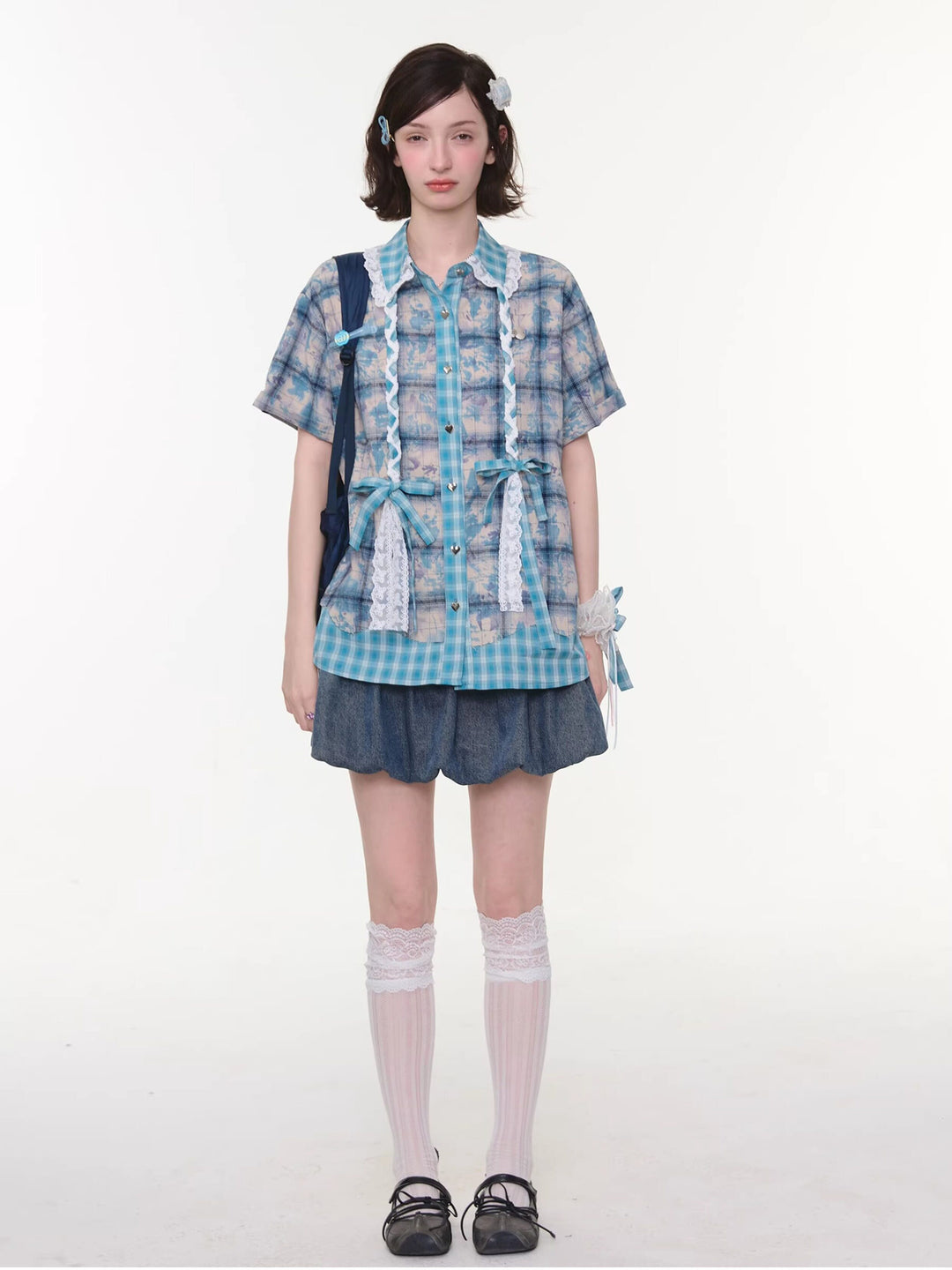 Bow Pocket Bubble Denim Mini Skirt