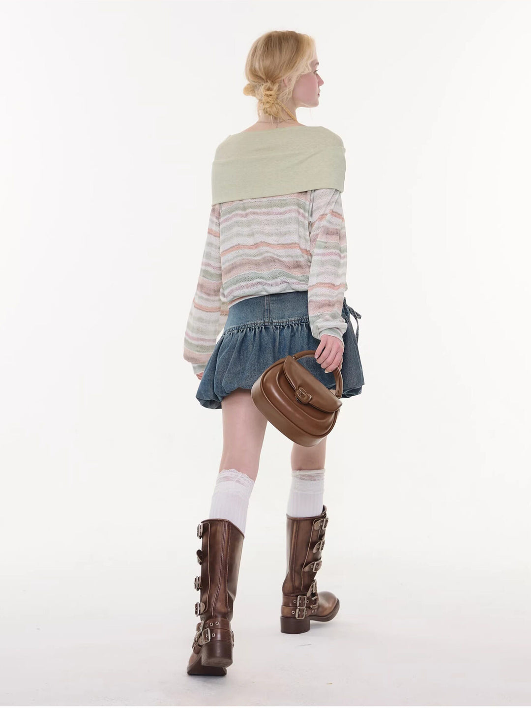 Bow Pocket Bubble Denim Mini Skirt