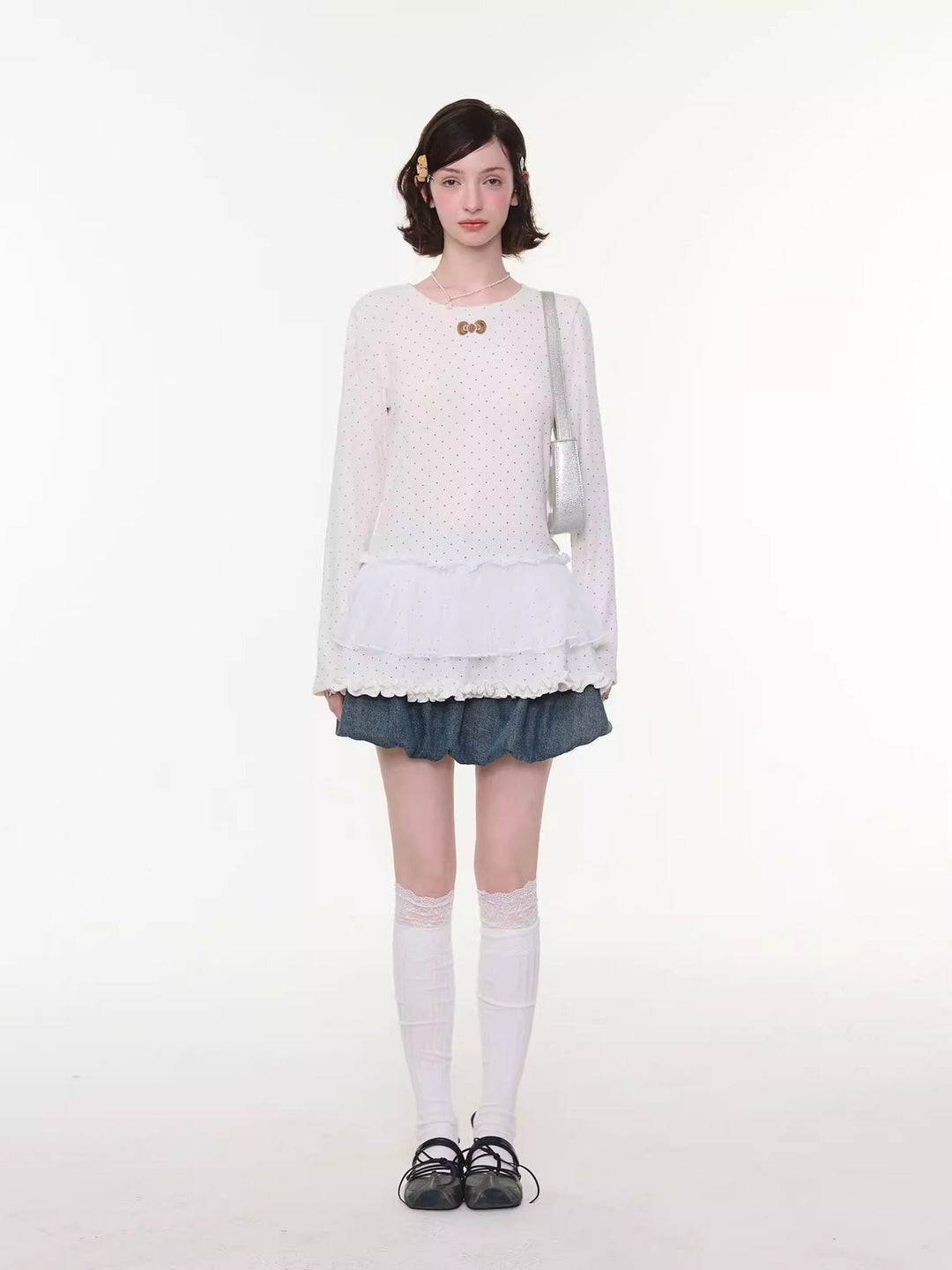 Bow Pocket Bubble Denim Mini Skirt