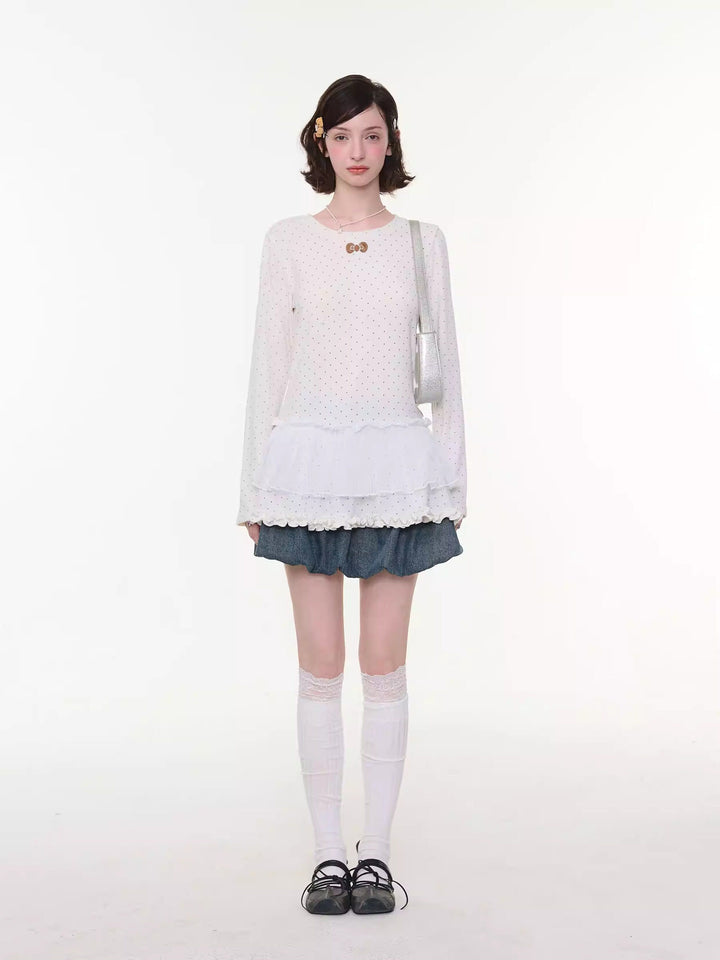 Bow Pocket Bubble Denim Mini Skirt