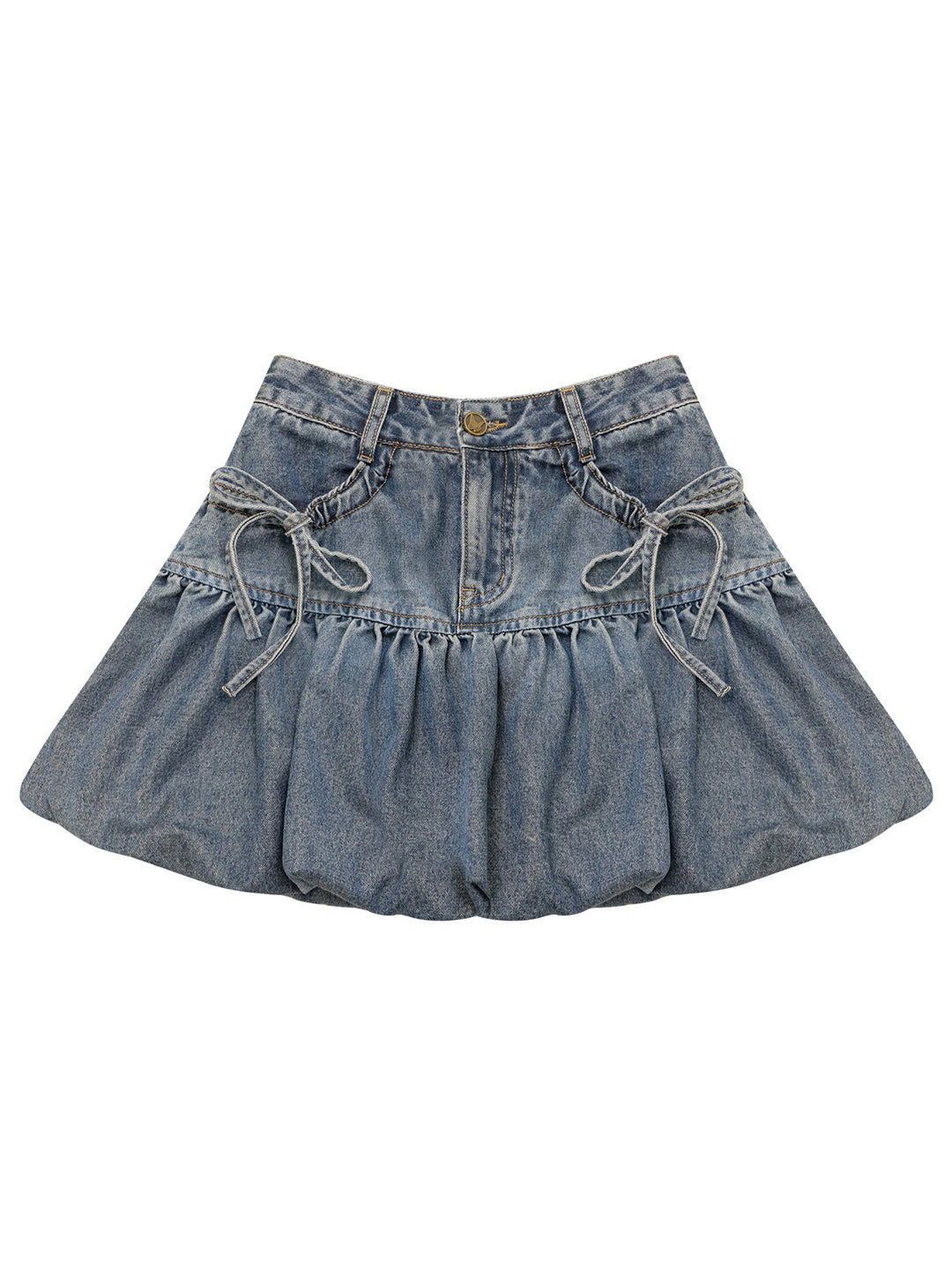 Bow Pocket Bubble Denim Mini Skirt