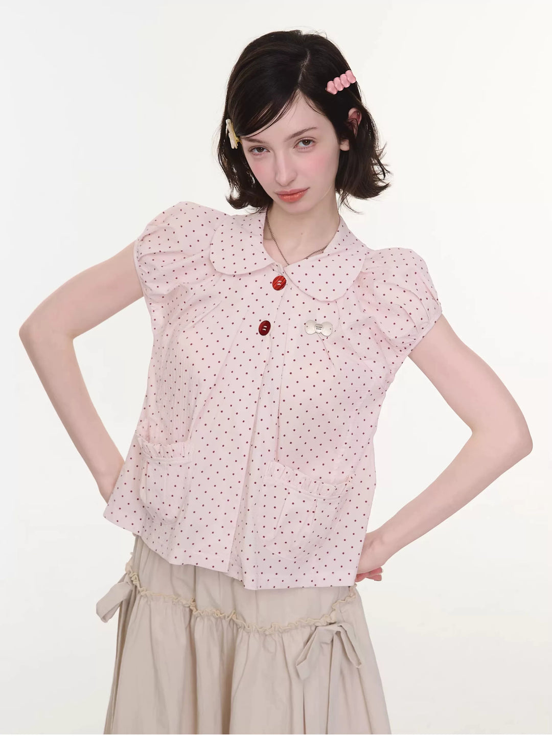 Peter Pan Collar Polka Dot Blouse