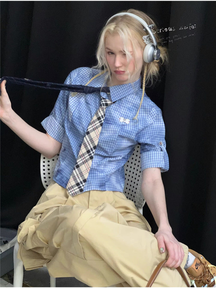 Blue Plaid Fitted Shirt