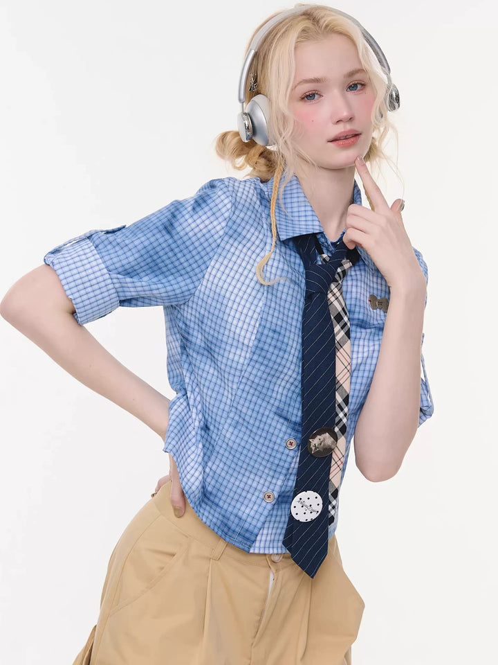 Blue Plaid Fitted Shirt