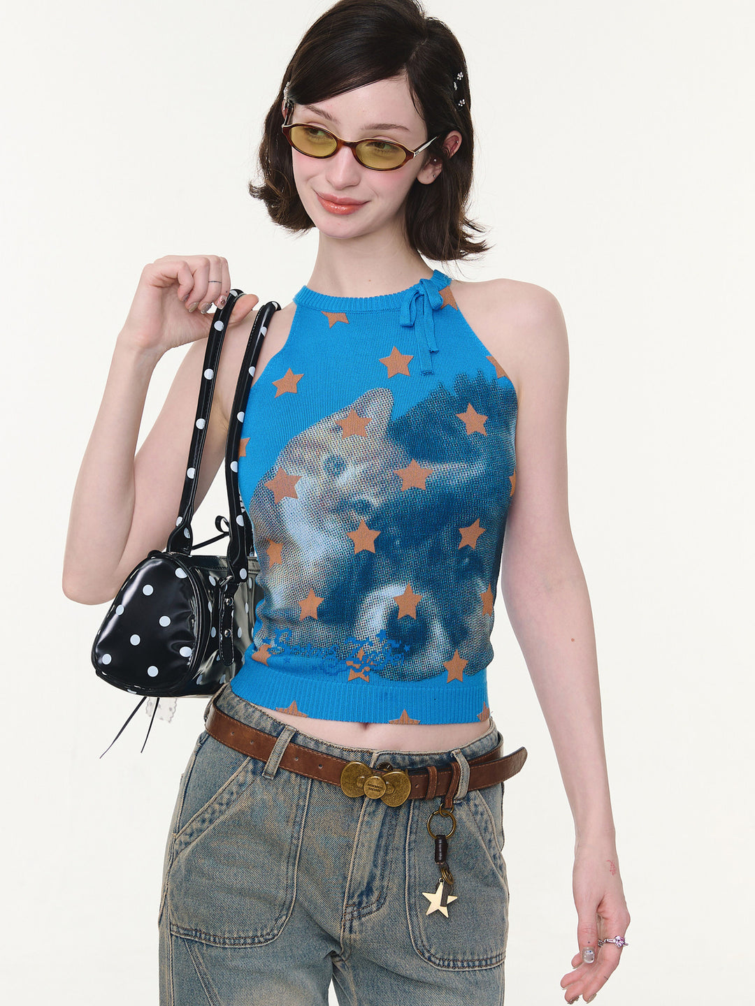 Y2K Star Cat Knit Tank Top