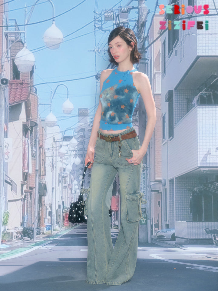 Y2K Star Cat Knit Tank Top