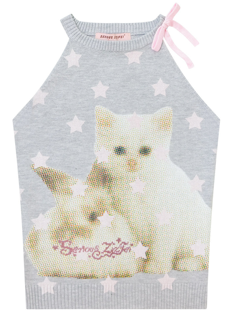 Y2K Star Cat Knit Tank Top