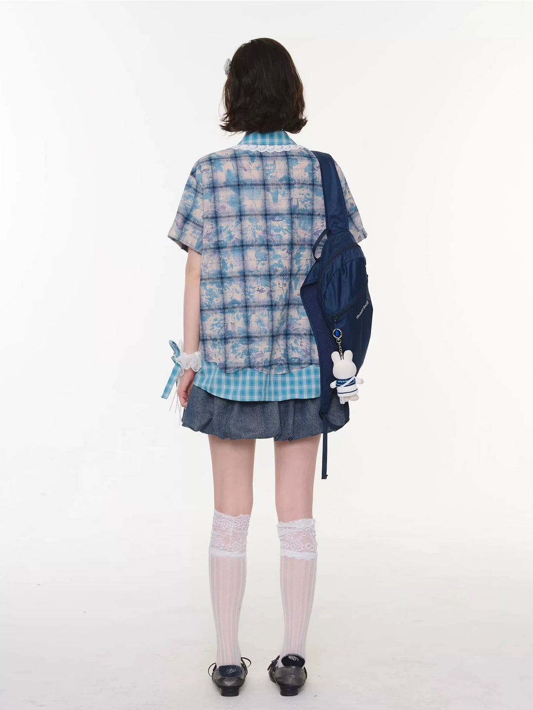 Coquette Lace-Trim Plaid Shirt