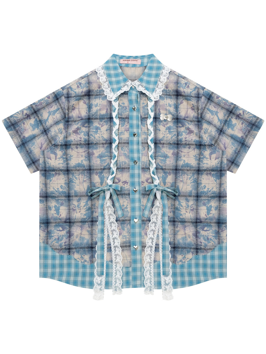 Coquette Lace-Trim Plaid Shirt