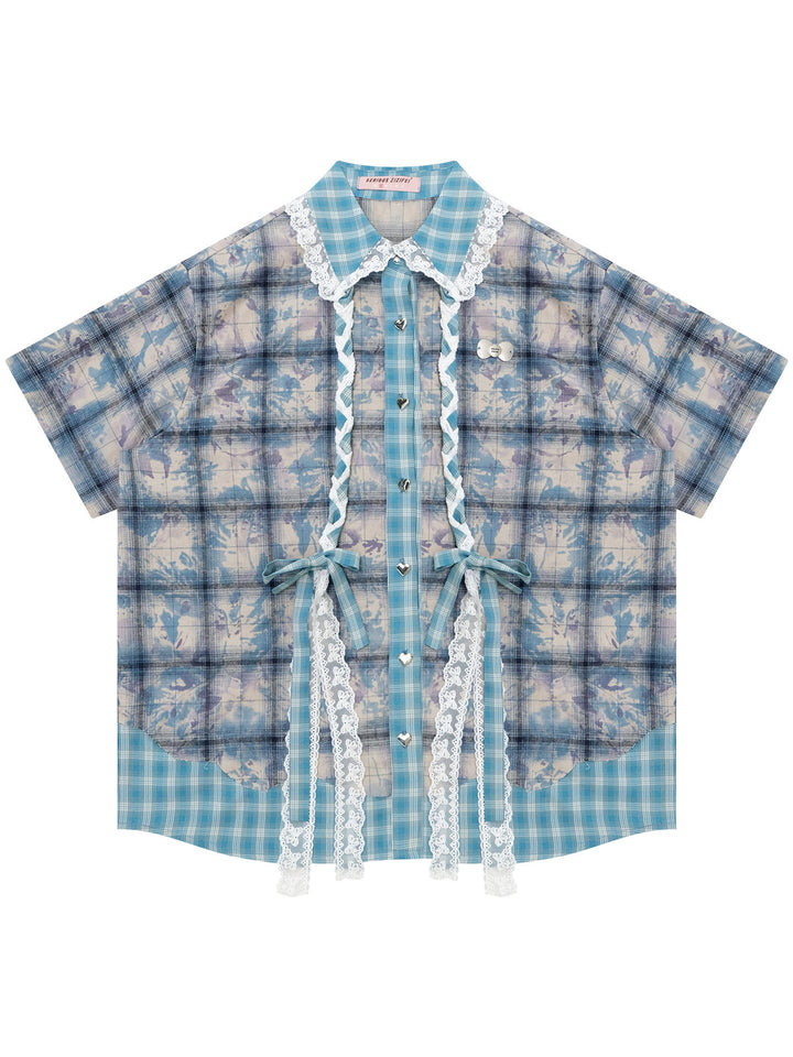 Coquette Lace-Trim Plaid Shirt