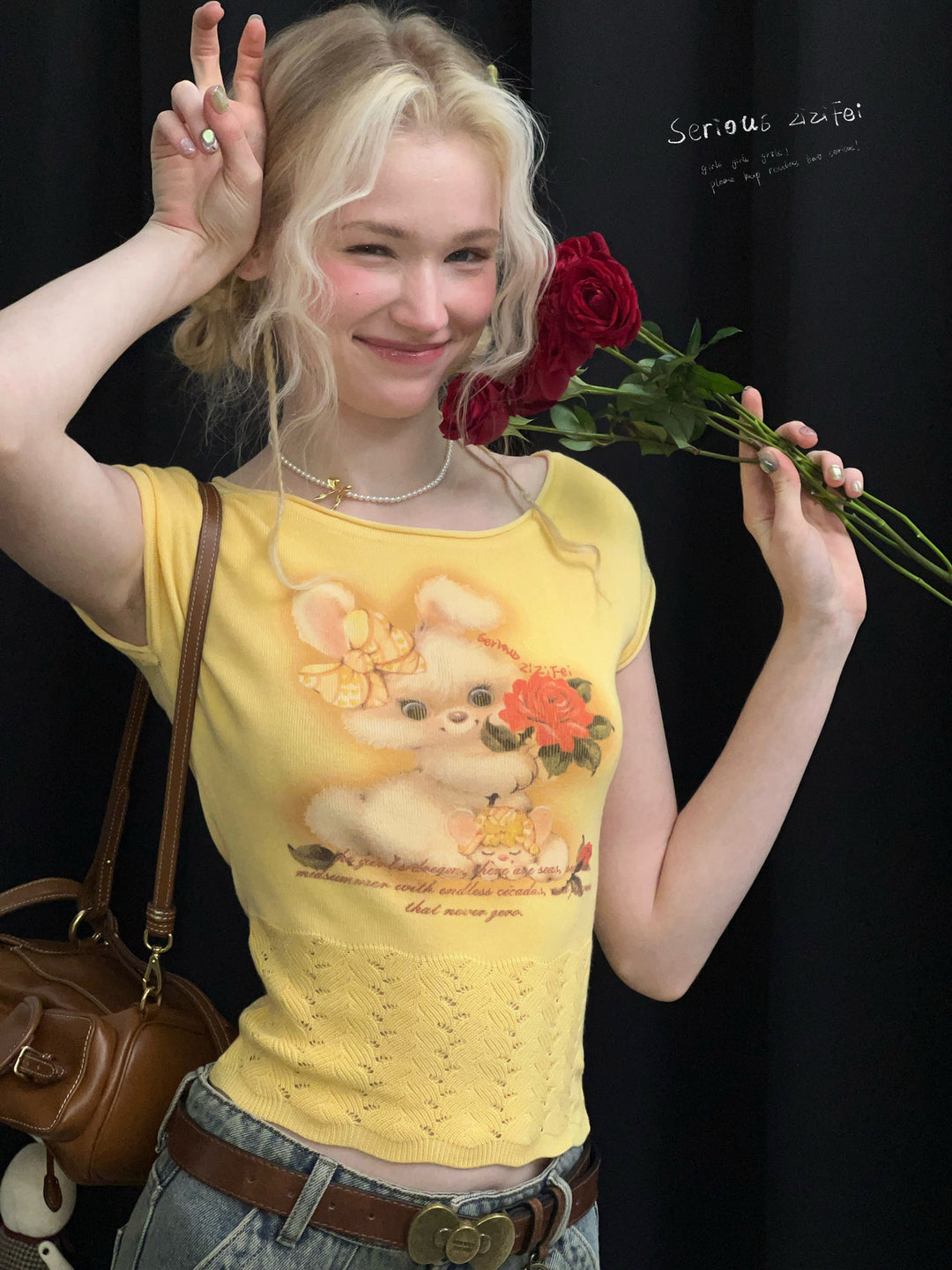 Bunny Rose Graphic Pointelle T-Shirt