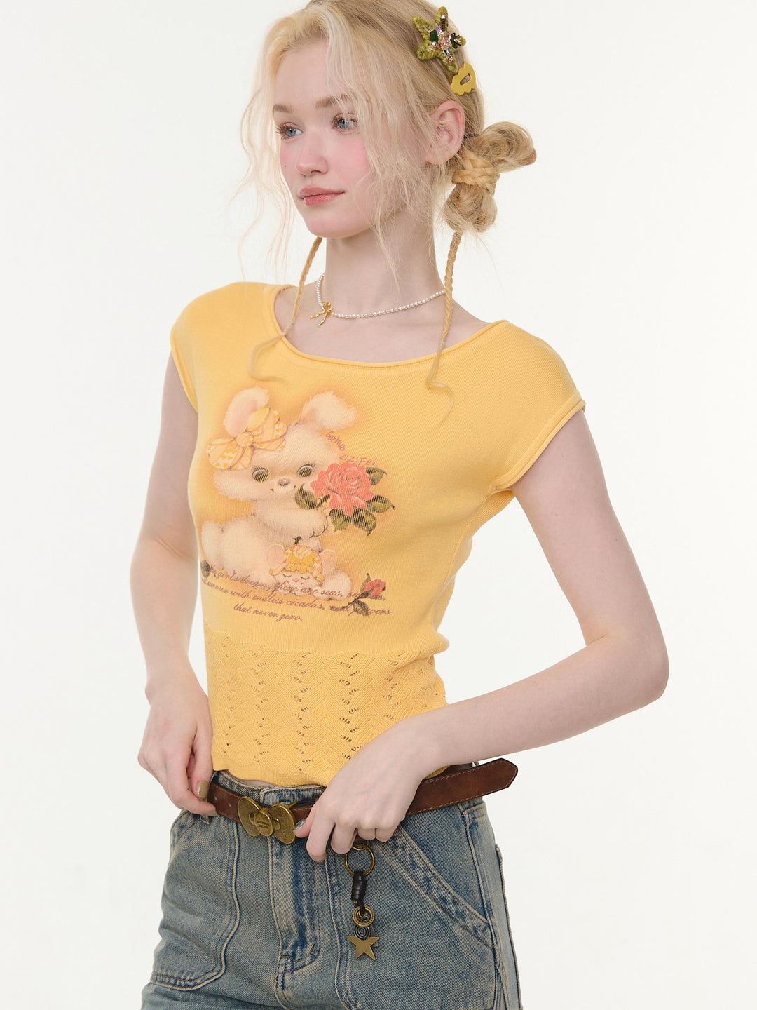Bunny Rose Graphic Pointelle T-Shirt