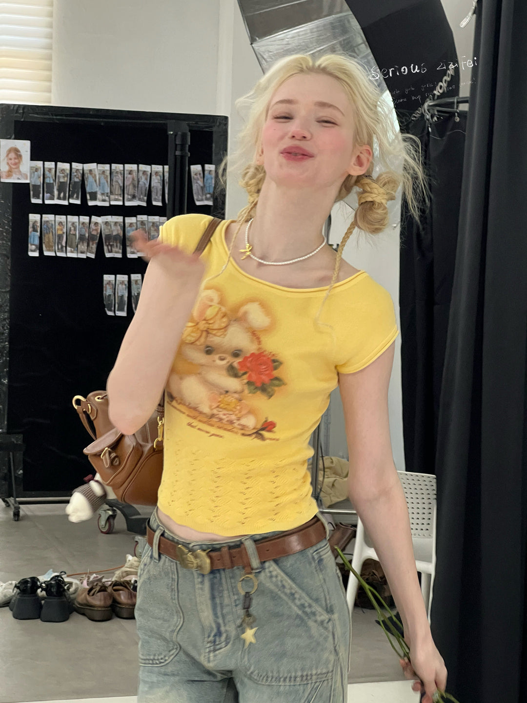 Bunny Rose Graphic Pointelle T-Shirt