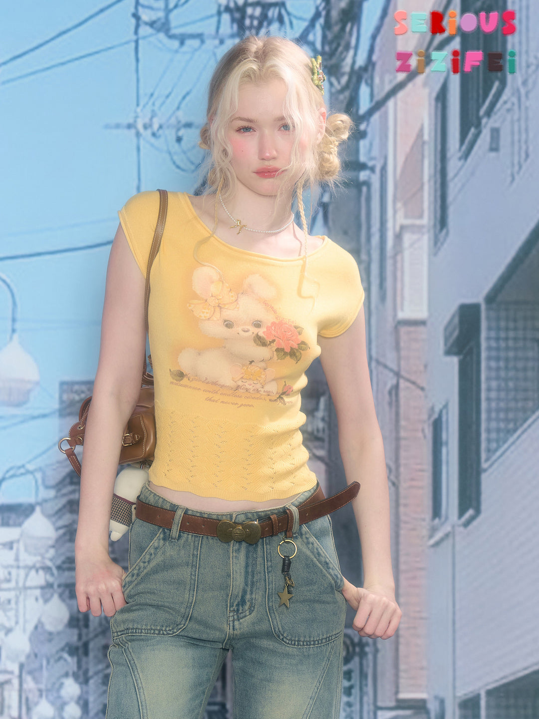 Bunny Rose Graphic Pointelle T-Shirt