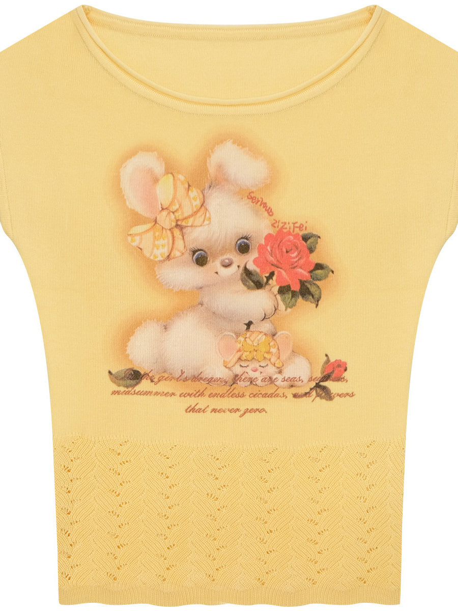 Bunny Rose Graphic Pointelle T-Shirt