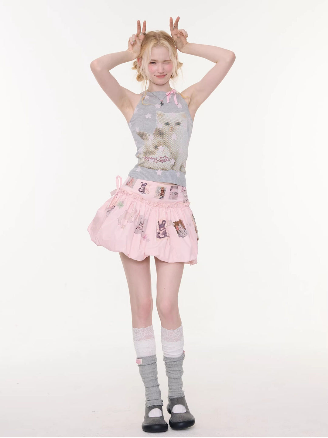 Starry Cat Bow Knit Tank Top