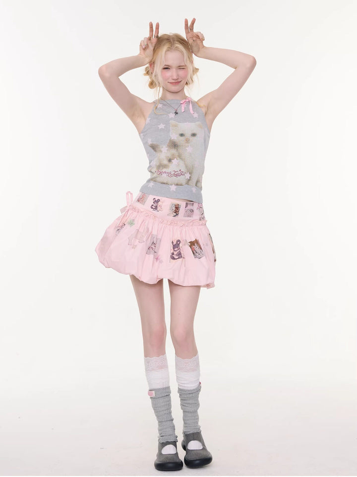 Starry Cat Bow Knit Tank Top