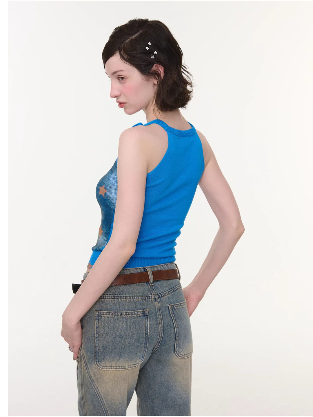 Starry Cat Bow Knit Tank Top