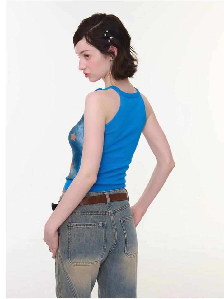 Starry Cat Bow Knit Tank Top