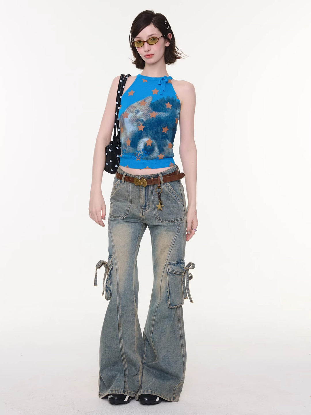 Starry Cat Bow Knit Tank Top