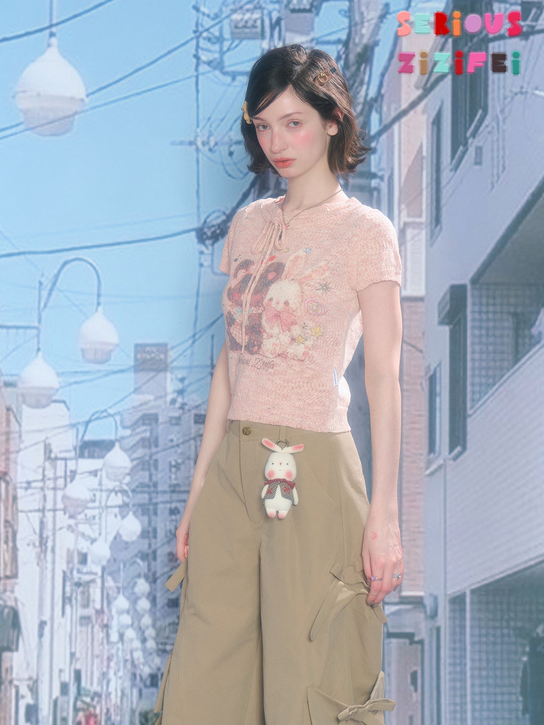 Pink Bear and Bunny Graphic Knit T-Shirt