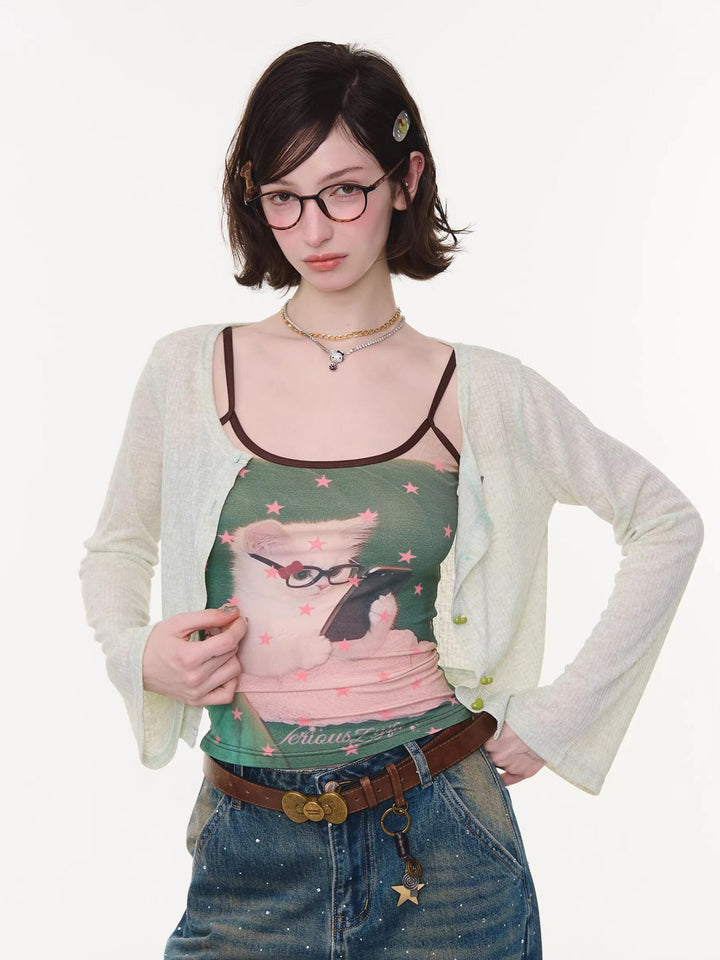 Glasses Cat Star Print Cami Top