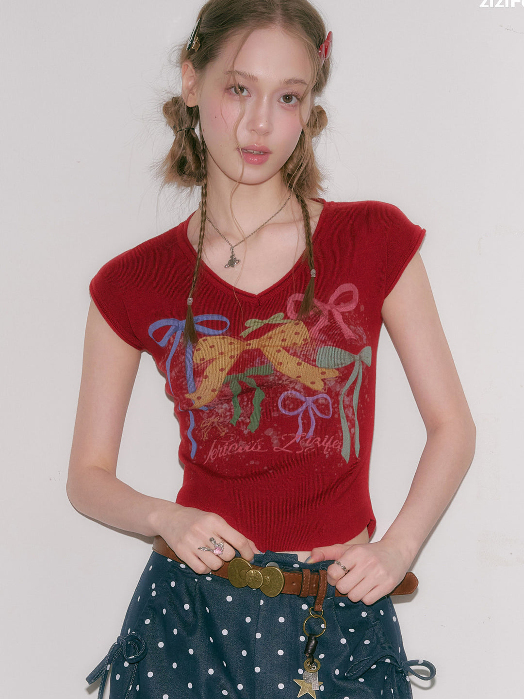 Y2K Bow Graphic Baby Tee