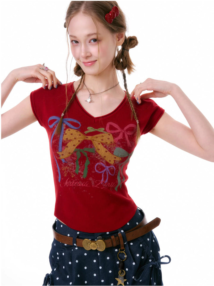 Y2K Bow Graphic Baby Tee