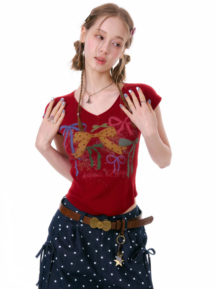 Y2K Bow Graphic Baby Tee